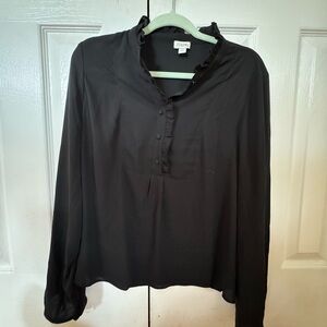 Crew Black Ruffle Blouse – Size 14 | Quiet Luxury, Feminine Detail